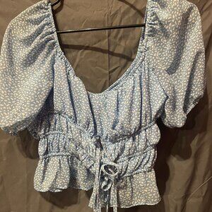 Womens Light Blue and White Dotted Shero Crop Top